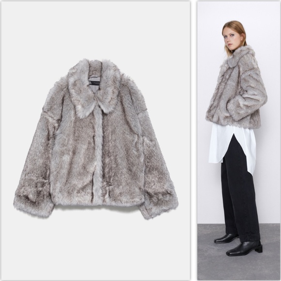 faux fur short coat zara